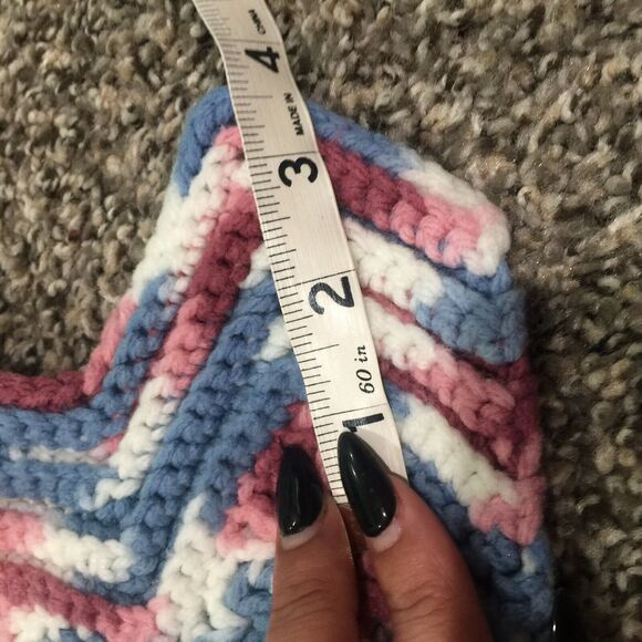 Vintage Handmade Crochet Throw Blanket Heavy Knit Zig Zag Pink Blue White 64x72 - Picture 4 of 4